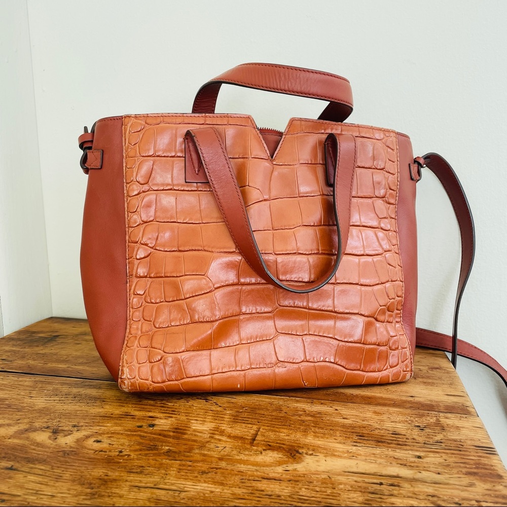 Vince Baby Signature V Croc Embossed Leather Handbag Purse